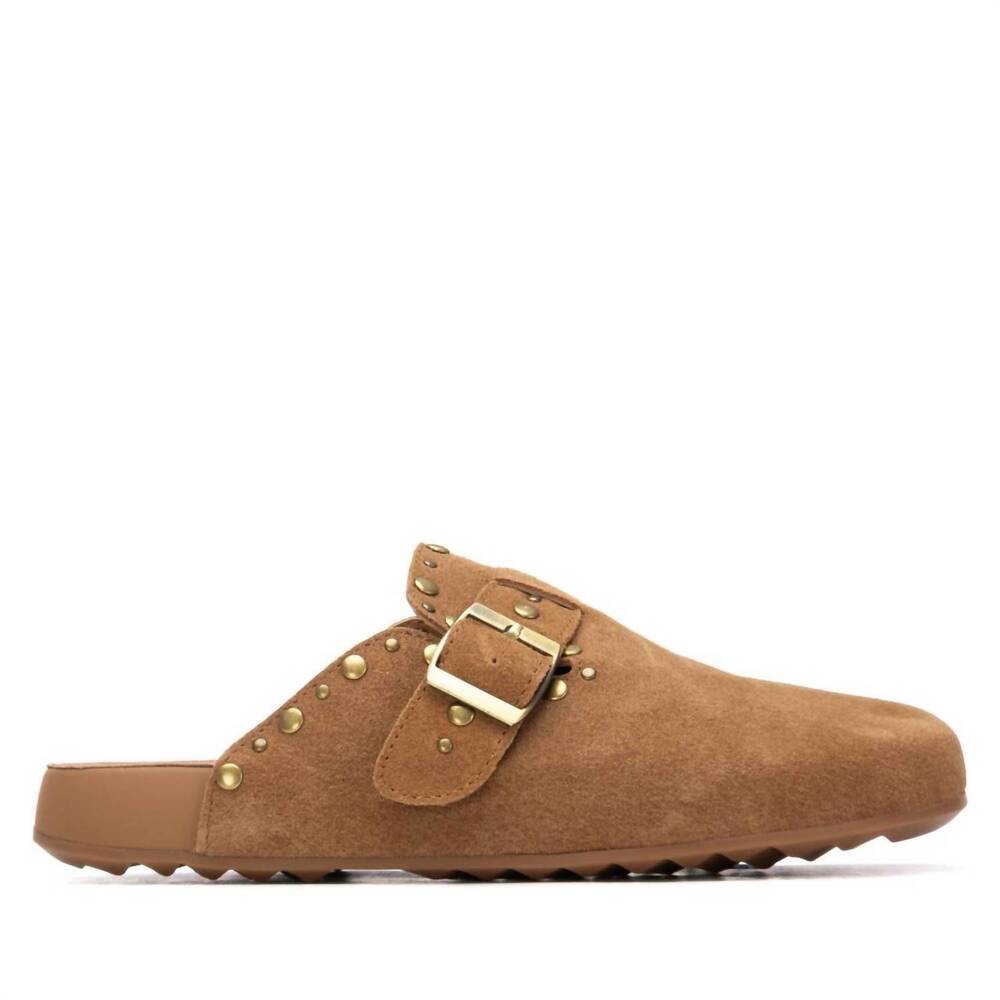 NEW XTI women's suede clog shoes in camel